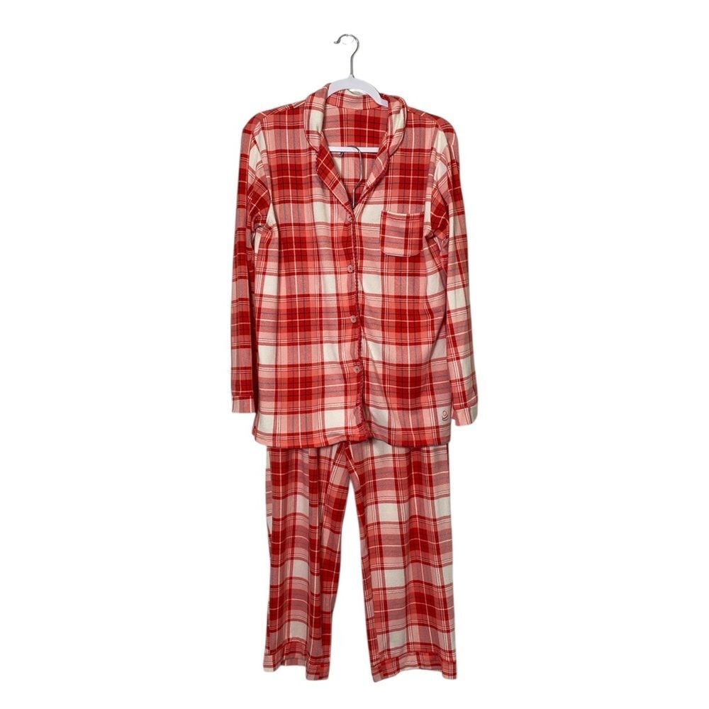 Cuddl Duds 2-Piece Red and White Plaid Holiday Pajama Set Women's Size Medium